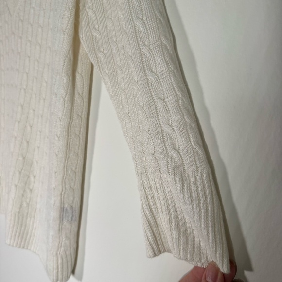 J. Crew White V-Neck Linen Cable Knit Sweater 3/4 Sleeve Size S Old Money Preppy - Picture 5 of 8